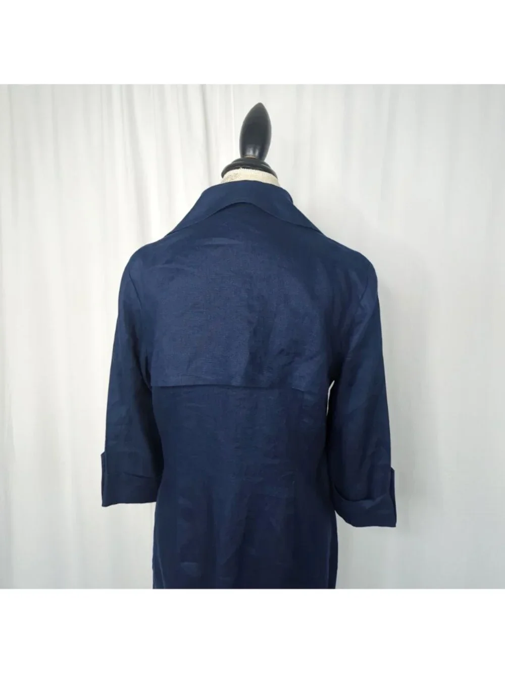 Vintage 90s Talbots Double Breasted Dress 8 Medium Blue Linen - Picture 7 of 10